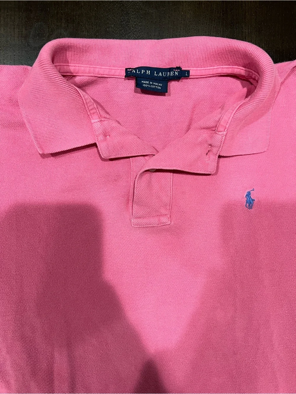 Ralph Lauren Vintage Pink Solid Cotton Knit Short Sleeve Logo Polo Shirt Men’s L